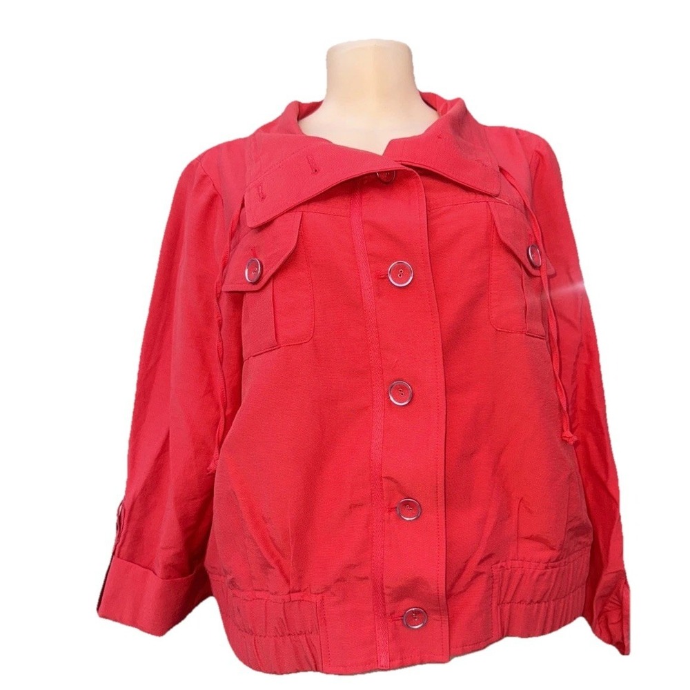 Chicos Womens Red‎ 3/4 Roll Tab Sleeve Cropped 100% Cotton Jacket Size 2/L